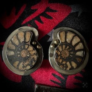 Vintage Ammonite Fossil Chunky Sterling Silver clip on earrings